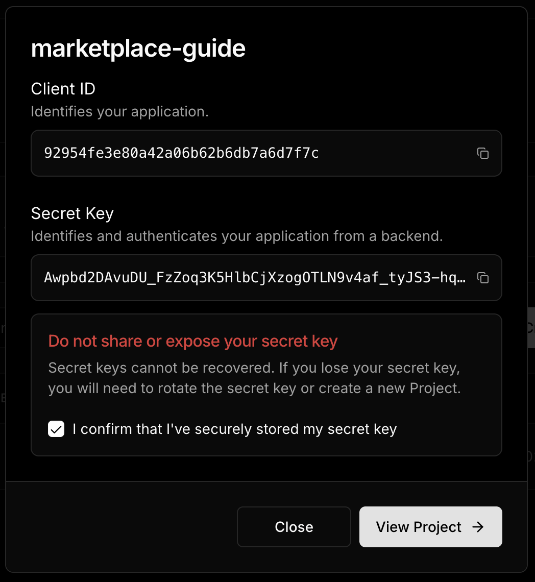 Thirdweb - Warning Popup Marketplace Guide